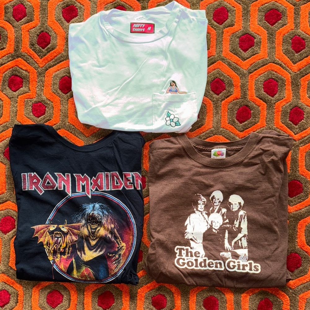 MAKE OFFER Lot of 3 T-shirts Tees Men's M Party Shark Iron Maiden Golden Girls